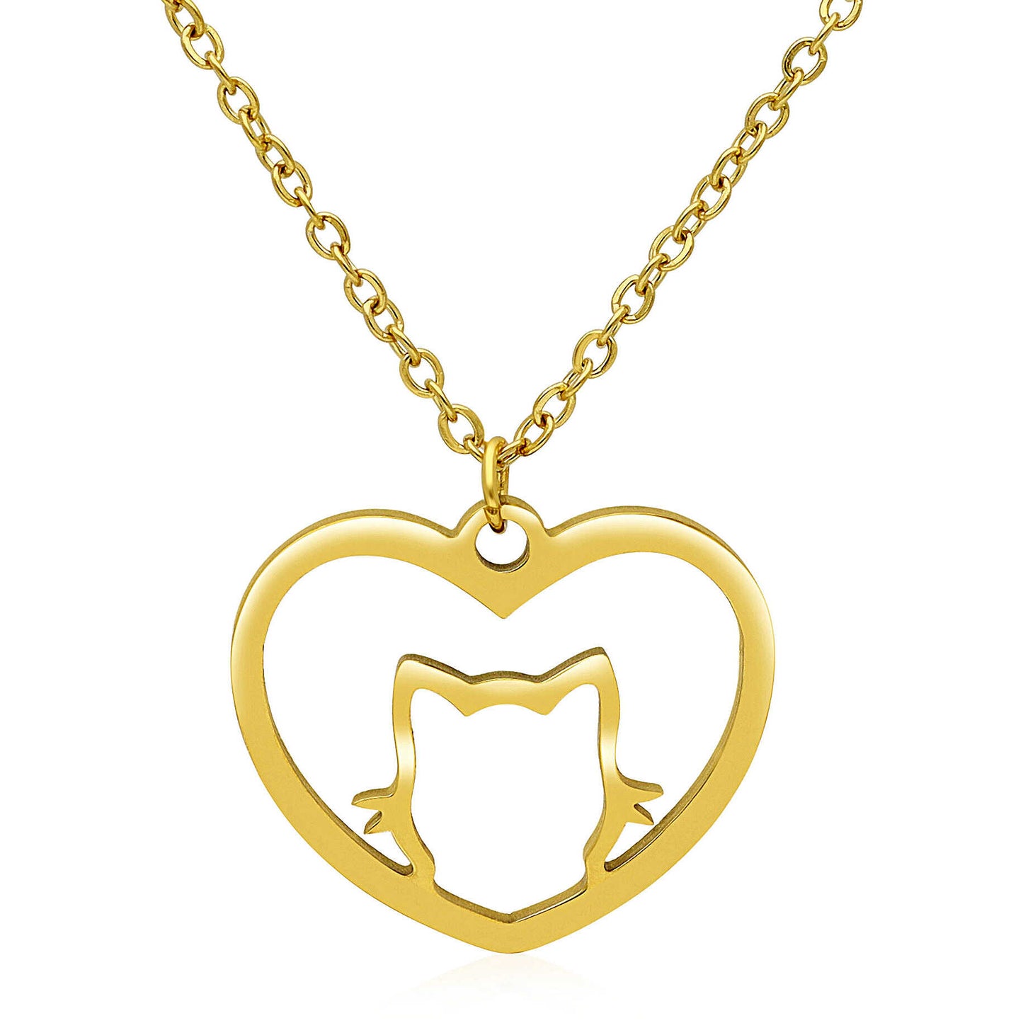 Stainless Steel Cat Heart Pendant Necklace