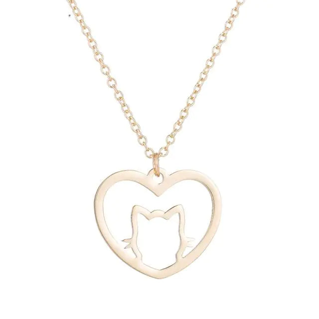 Stainless Steel Cat Heart Pendant Necklace